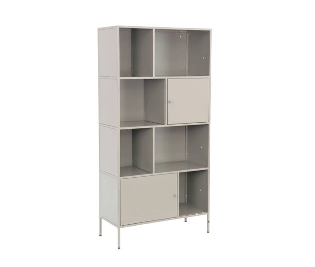 Aparador estilo industrial de metal con 8 compartimentos, oklahoma, crema, 80x35x160.5 cm