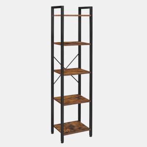Estante de 5 níveis com estrutura de aço para sala de estar entrada de escritório estilo industrial marrom 153 cm rústico e preto 12_0002794