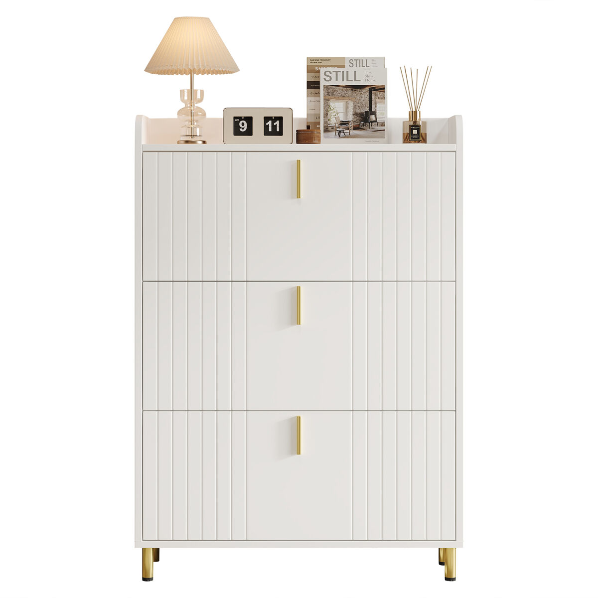 Zapatero de mdf con 3 trampones,blanco