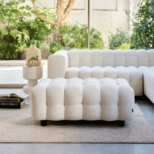 Puff para sofá textura boucle de 3 lugares, Leon boucle, Creme, 115x70x48 cm