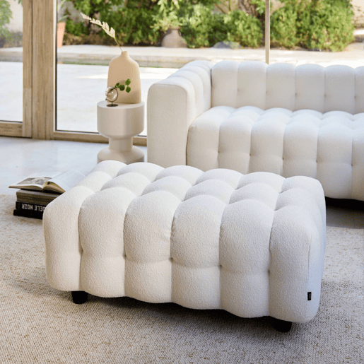 Puff para sofá textura boucle de 3 lugares, Leon boucle, Creme, 115x70x48 cm