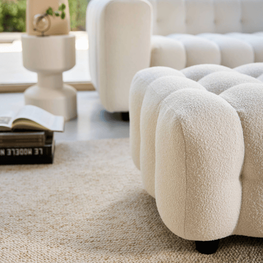 Puff para sofá textura boucle de 3 lugares, Leon boucle, Creme, 115x70x48 cm