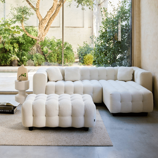 Puff para sofá textura boucle de 3 lugares, Leon boucle, Creme, 115x70x48 cm