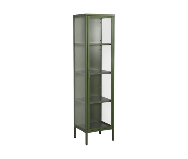 Aparador de acero y vidrio templado con 1 puerta, 160cm verde - 40x35x160 cm