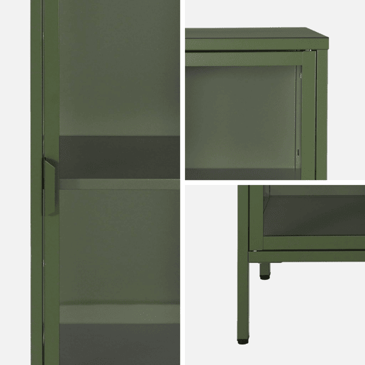 Aparador de aço e vidro temperado 1 porta, 160cm, Arkansas, Verde, 40x35x160 cm