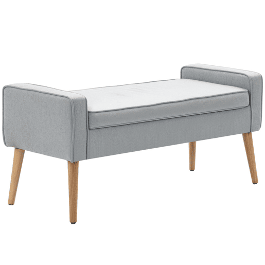 HOMCOM Banco de Armazenamento Baú de Armazenamento Estofado em Linho com Tampa Abatível e Pés de Madeira para Dormitório Sala de Estar Entrada Carga 120kg 120x45x54 cm Cinza Claro
