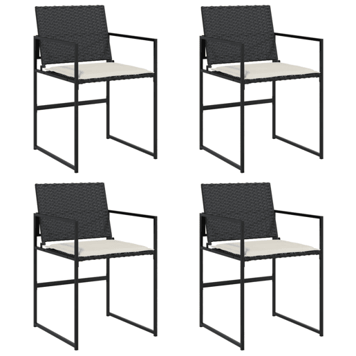 Cadeiras de jardim - Cadeiras de exterior com almofadões 4 pcs vime PE preto