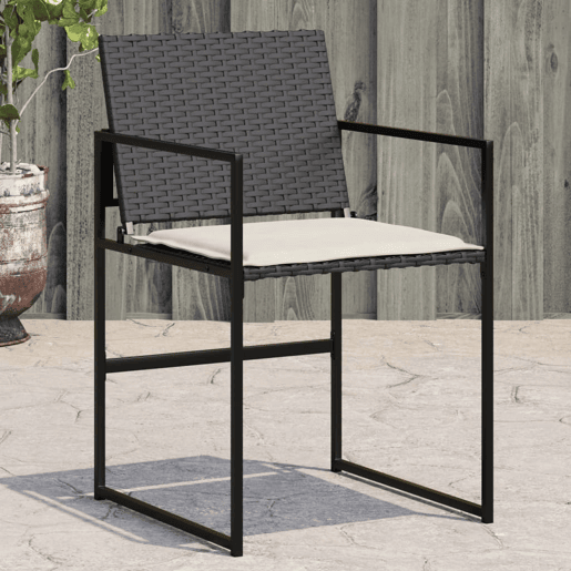 Cadeiras de jardim - Cadeiras de exterior com almofadões 4 pcs vime PE preto