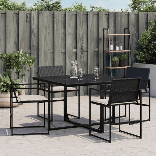 Cadeiras de jardim - Cadeiras de exterior com almofadões 4 pcs vime PE preto