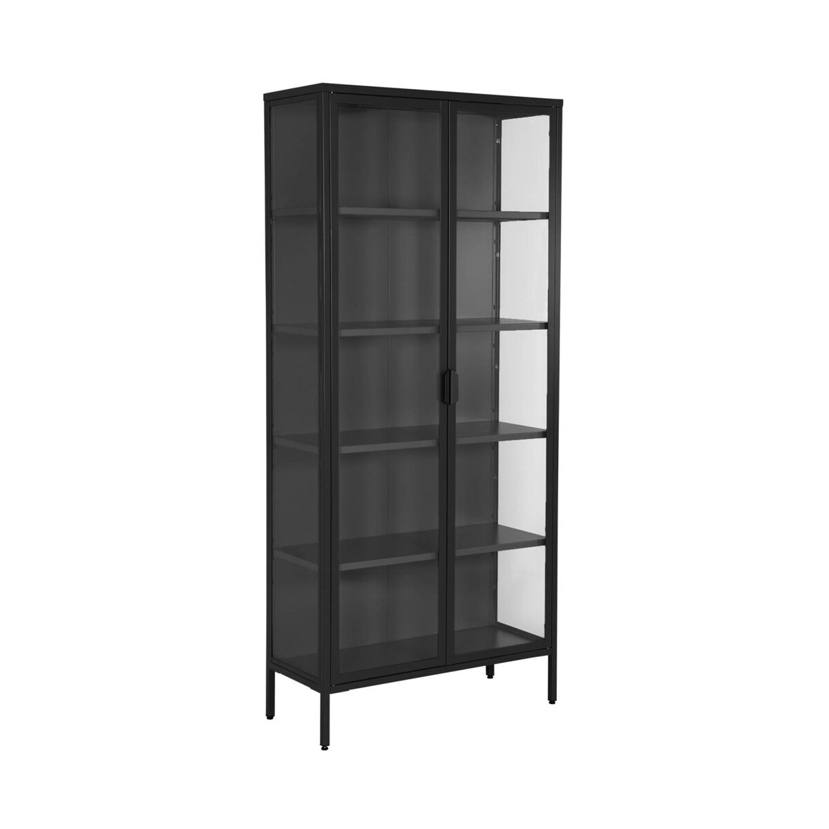 Aparador, vitrina de acero y vidrio templado con 2 puertas, 180cm 80 Negro