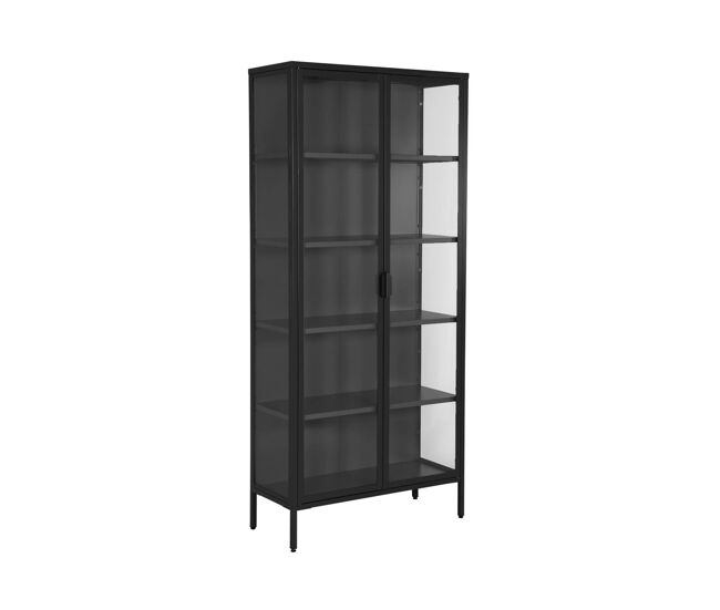 Aparador, vitrina de acero y vidrio templado con 2 puertas, 180cm negro - 80x35x180 cm