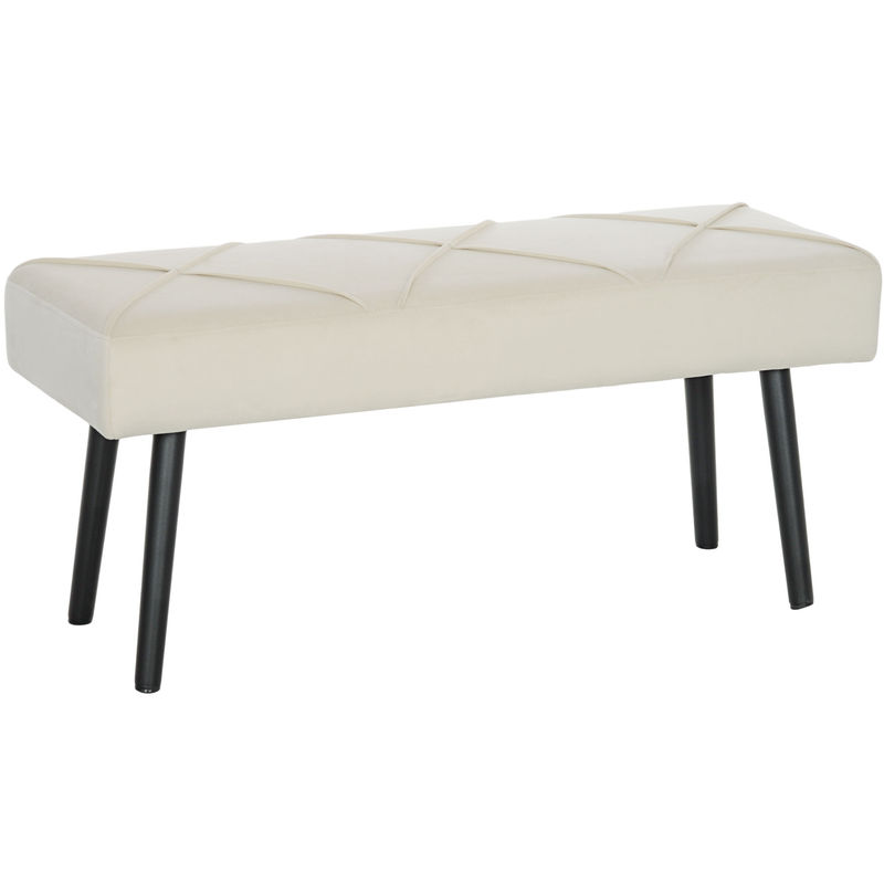 Homcom taburete pie de cama multifuncional, banco pie de cama moderno, banco dormitorio con asiento acolchado y patas de acero, carga 120 kg, para entrada, pasillo, salón, 100x36x45 cm, blanco crema