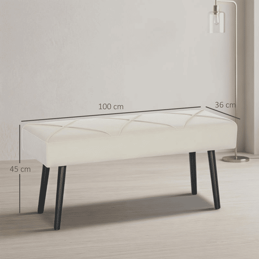HOMCOM Banco de Pé de Cama Multifuncional Banco de Pé de Cama Moderno Banco de Dormitório com Pés de Aço e Assento Acolchoado Carga Máxima 120 kg Entrada Corredor 100x36x45 cm Creme