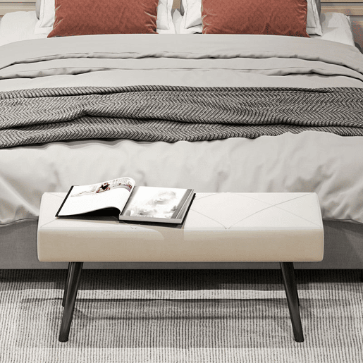 HOMCOM Banco de Pé de Cama Multifuncional Banco de Pé de Cama Moderno Banco de Dormitório com Pés de Aço e Assento Acolchoado Carga Máxima 120 kg Entrada Corredor 100x36x45 cm Creme