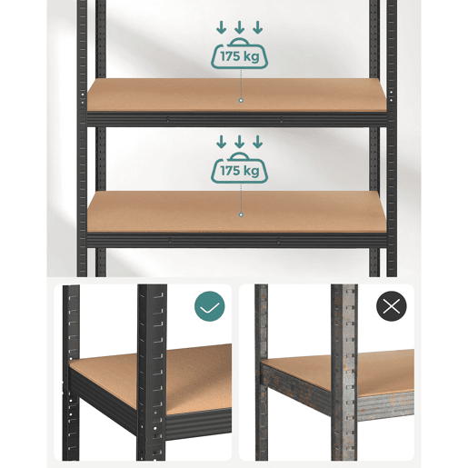 Unidade de prateleiras de 5 níveis para serviços pesados 60 x 120 x 200 cm unidade de armazenamento de aço montagem sem ferramentas prateleira de garagem para caixas de ferramentas capacidade de 875 kg preta 12_0005570