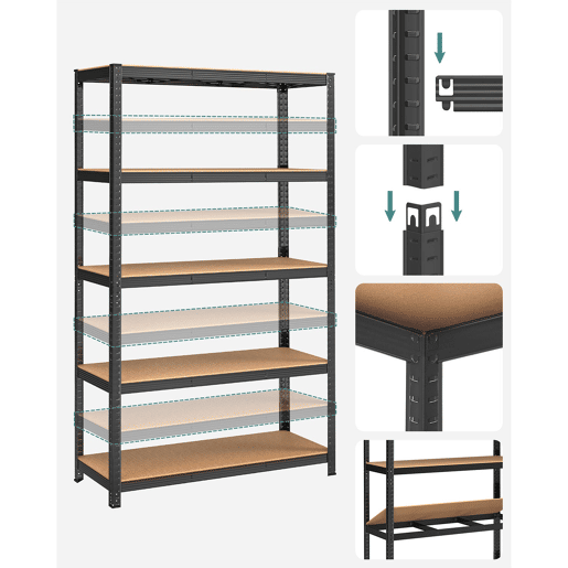 Unidade de prateleiras de 5 níveis para serviços pesados 60 x 120 x 200 cm unidade de armazenamento de aço montagem sem ferramentas prateleira de garagem para caixas de ferramentas capacidade de 875 kg preta 12_0005570