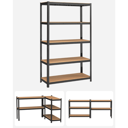 Unidade de prateleiras de 5 níveis para serviços pesados 60 x 120 x 200 cm unidade de armazenamento de aço montagem sem ferramentas prateleira de garagem para caixas de ferramentas capacidade de 875 kg preta 12_0005570