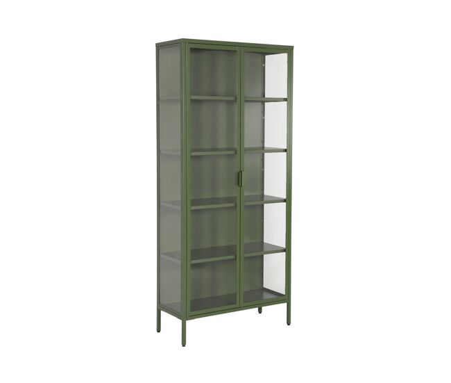 Aparador, vitrina de acero y vidrio templado con 2 puertas, 180cm verde - 80x35x180 cm
