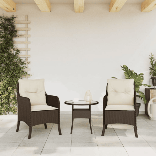 Lote de 2 Cadeiras de jardim - Cadeiras de exterior com almofadões vime PE castanho