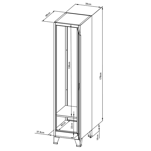 Armário de armário de escritório para escritório, oficina, quarto, aço metálico com 1 porta de aço lacado 180 x 38 x 45 cm cinza 03_0006345