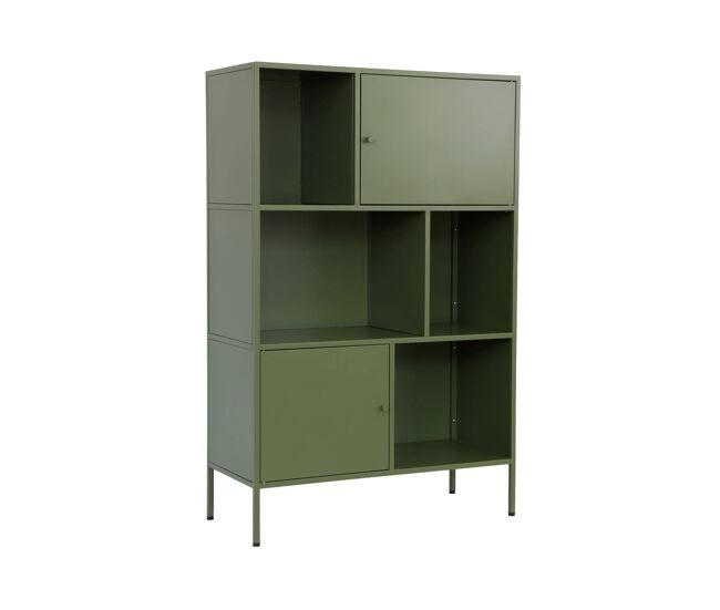 Aparador estilo industrial de metal con 6 compartimentos, oklahoma, verde, 80x35x125 cm