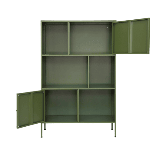 Aparador, móvel de armazenamento industrial em metal, 6 compartimentos, Oklahoma, Verde, 80x35x125 cm