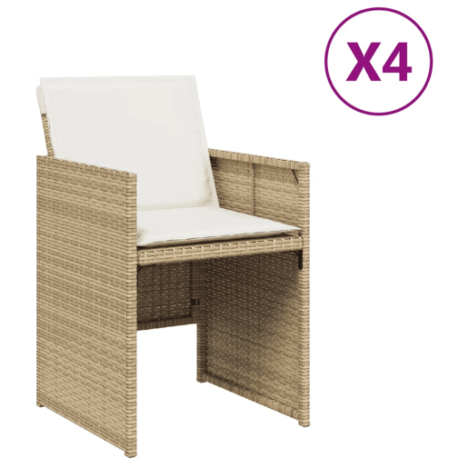 Cadeiras de jardim - Cadeiras de exterior com almofadões 4 pcs vime PE bege
