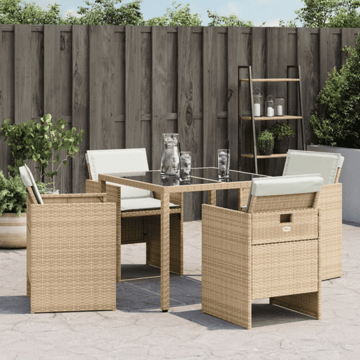 Cadeiras de jardim - Cadeiras de exterior com almofadões 4 pcs vime PE bege