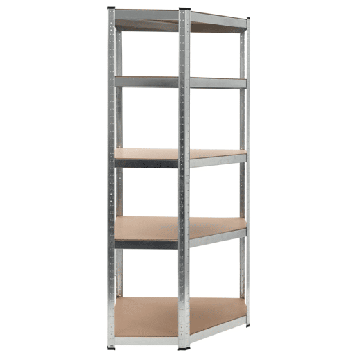 Prateleira de armazenamento para carga pesada, oficina robusta, ferramentas de garagem, prata 75 x 75 x 180 cm aço e MDF 02_0000701