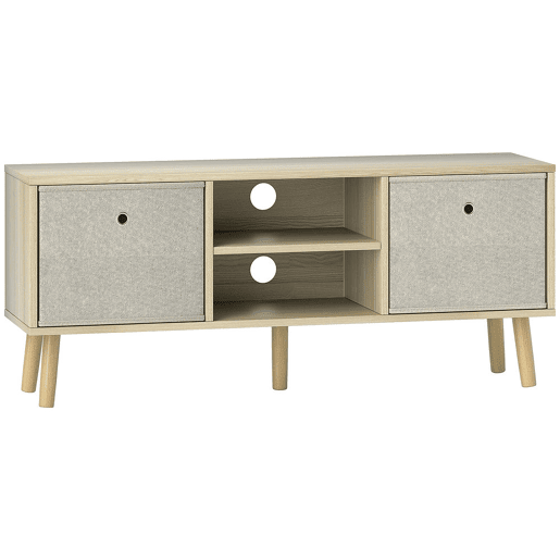 HOMCOM Móvel de TV para Televisores de até 50 Polegadas Móvel de Sala de Estar Moderno com 2 Gavetas de Tecido 2 Prateleiras Abertas e Orifício Passa Cabos 110x29x46,5 cm Madeira Clara e Bege