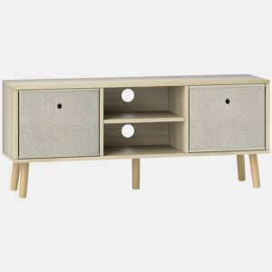 HOMCOM Móvel de TV para Televisores de até 50 Polegadas Móvel de Sala de Estar Moderno com 2 Gavetas de Tecido 2 Prateleiras Abertas e Orifício Passa Cabos 110x29x46,5 cm Madeira Clara e Bege