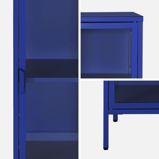 Aparador de aço e vidro temperado 1 porta, 160cm, Arkansas, Azul, 40x35x160 cm