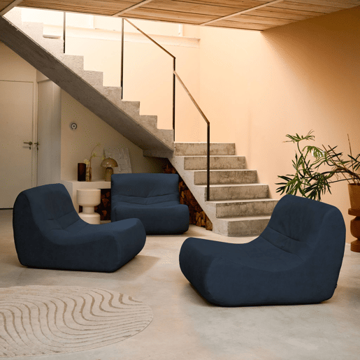 Sofá modular de veludo de 3 lugares, Sokol veludo, Azul escuro, 91x105x72 cm