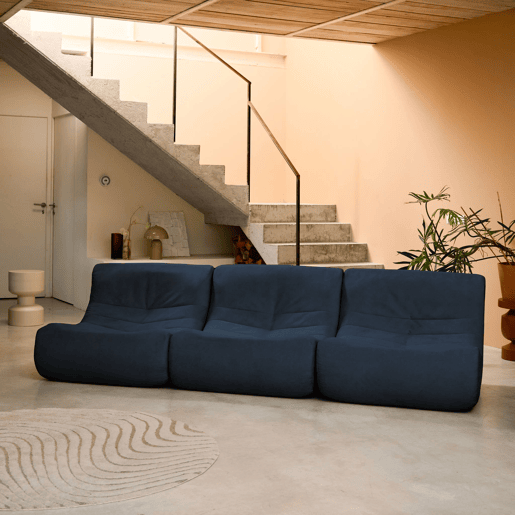 Sofá modular de veludo de 3 lugares, Sokol veludo, Azul escuro, 91x105x72 cm