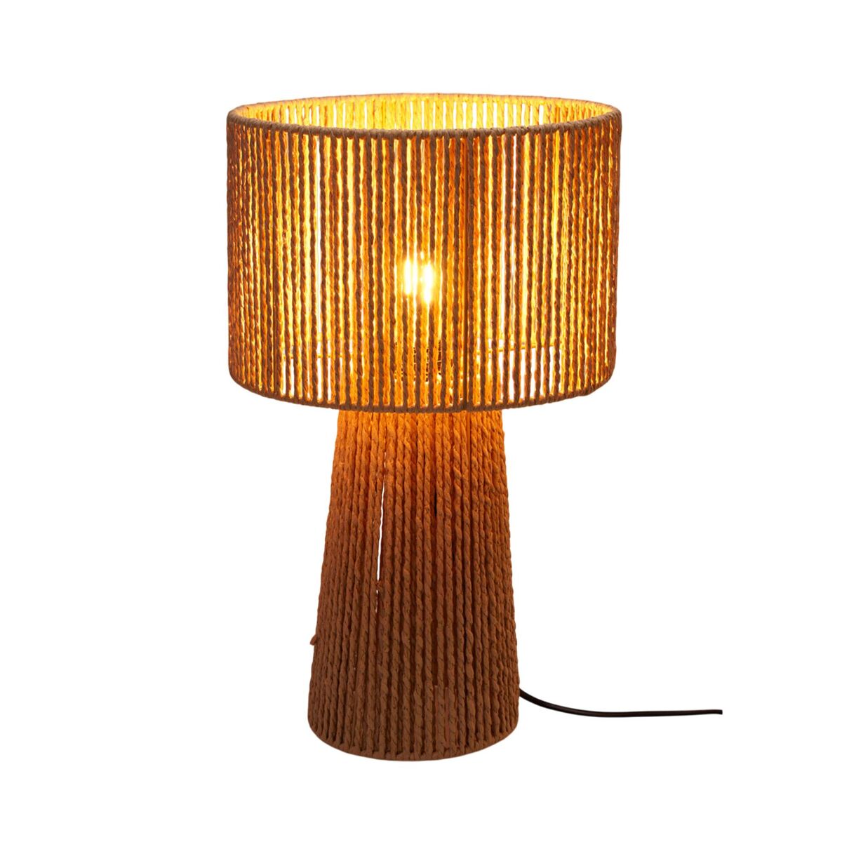 Lámpara de mesa con pantalla de cuerda de papel y marco de metal en color marrón ø27x45cm