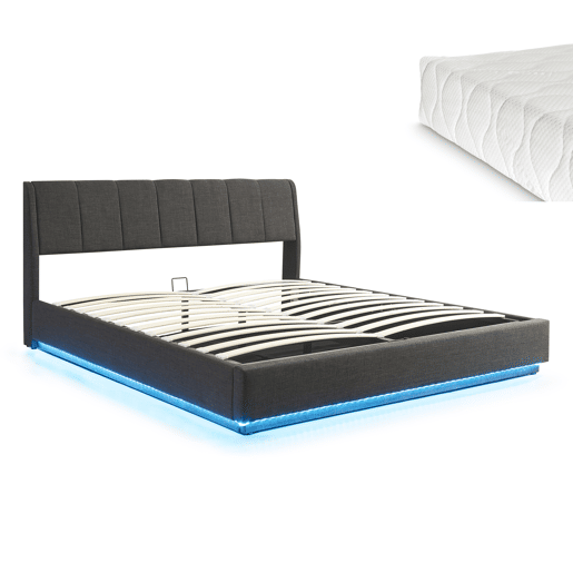 Cama estofada Tröstiar LED com base de ripas dobrável + colchão 180x200cm - Preto en.casa