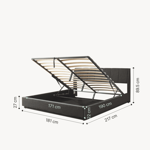 Cama estofada Tröstiar LED com base de ripas dobrável + colchão 180x200cm - Preto en.casa