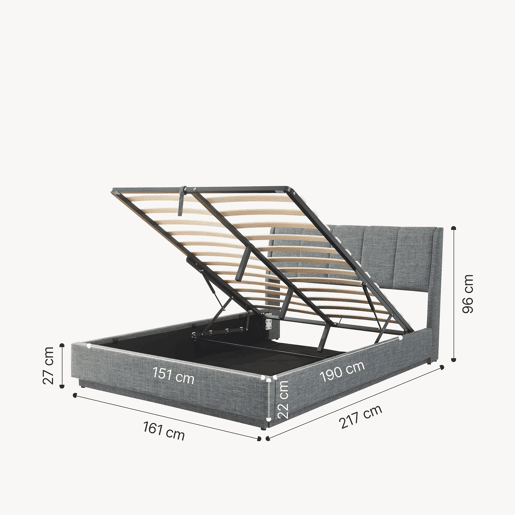 Cama estofada Tröstiar LED com base de ripas dobrável 160x200cm - Antracite en.casa