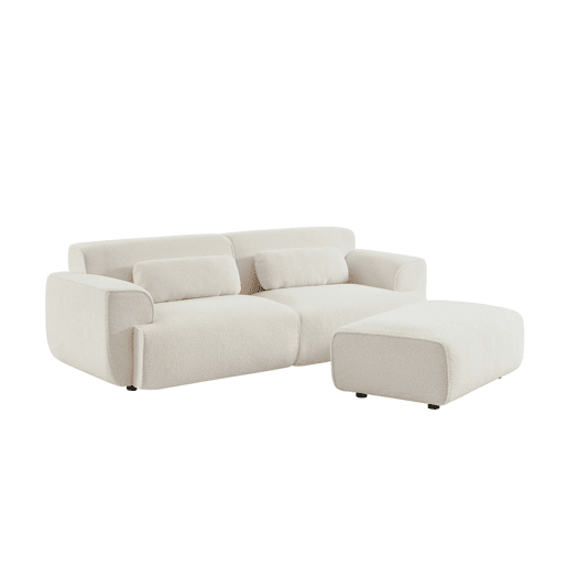 Pouf, descanso para os pés para sofá boucle de 3 lugares, Wallas boucle, Creme, 102x70x41 cm