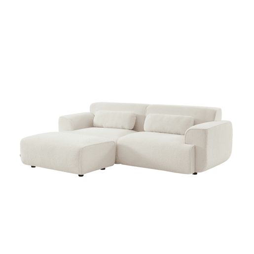 Pouf, descanso para os pés para sofá boucle de 3 lugares, Wallas boucle, Creme, 102x70x41 cm