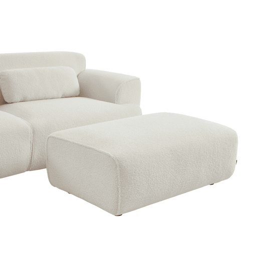 Pouf, descanso para os pés para sofá boucle de 3 lugares, Wallas boucle, Creme, 102x70x41 cm