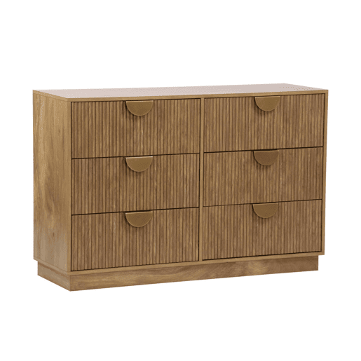 Cômoda efeito madeira de mangueira entalhada, 6 gavetas, Celian, Manguier, 120x39x79 cm
