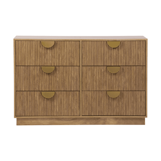 Cômoda efeito madeira de mangueira entalhada, 6 gavetas, Celian, Manguier, 120x39x79 cm