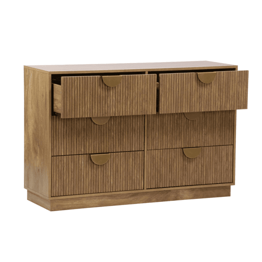Cômoda efeito madeira de mangueira entalhada, 6 gavetas, Celian, Manguier, 120x39x79 cm