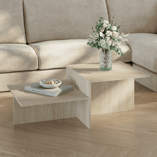Mesa de centro Taniena com tampo duplo rectangular 100x55x35 cm Travertino en.casa Mesa de centro Taniena com tampo duplo rectangular 100x55x35 cm Travertino en.casa