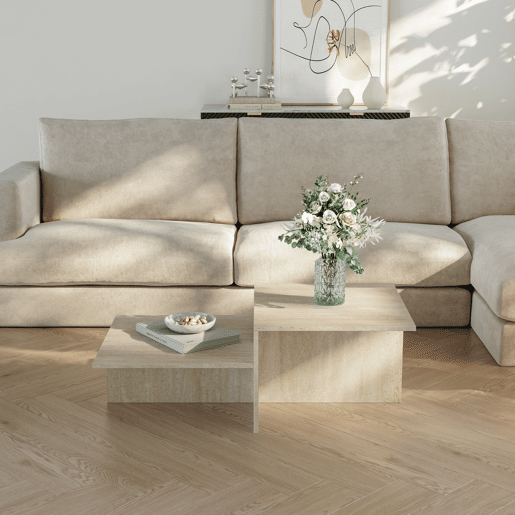 Mesa de centro Taniena com tampo duplo rectangular 100x55x35 cm Travertino en.casa Mesa de centro Taniena com tampo duplo rectangular 100x55x35 cm Travertino en.casa