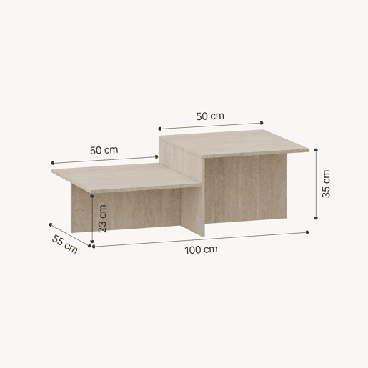 Mesa de centro Taniena com tampo duplo rectangular 100x55x35 cm Travertino en.casa Mesa de centro Taniena com tampo duplo rectangular 100x55x35 cm Travertino en.casa