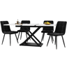 Conjunto de sala de jantar de 5 peças 160×80×75 cm - Mesa extensível com 4 cadeiras de veludo preto - Mármore branco