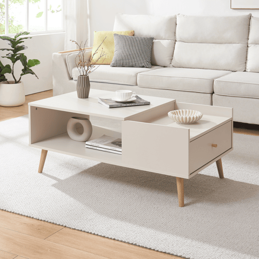 Mesa de centro Hallevil com gaveta 106x59x44 cm Branco en.casa