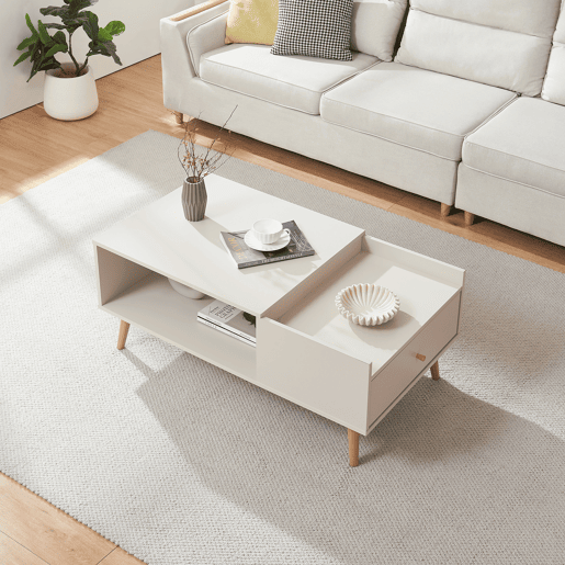 Mesa de centro Hallevil com gaveta 106x59x44 cm Branco en.casa